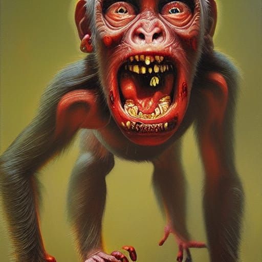 Terrifying Zombie Monkey in Oil Painting Style