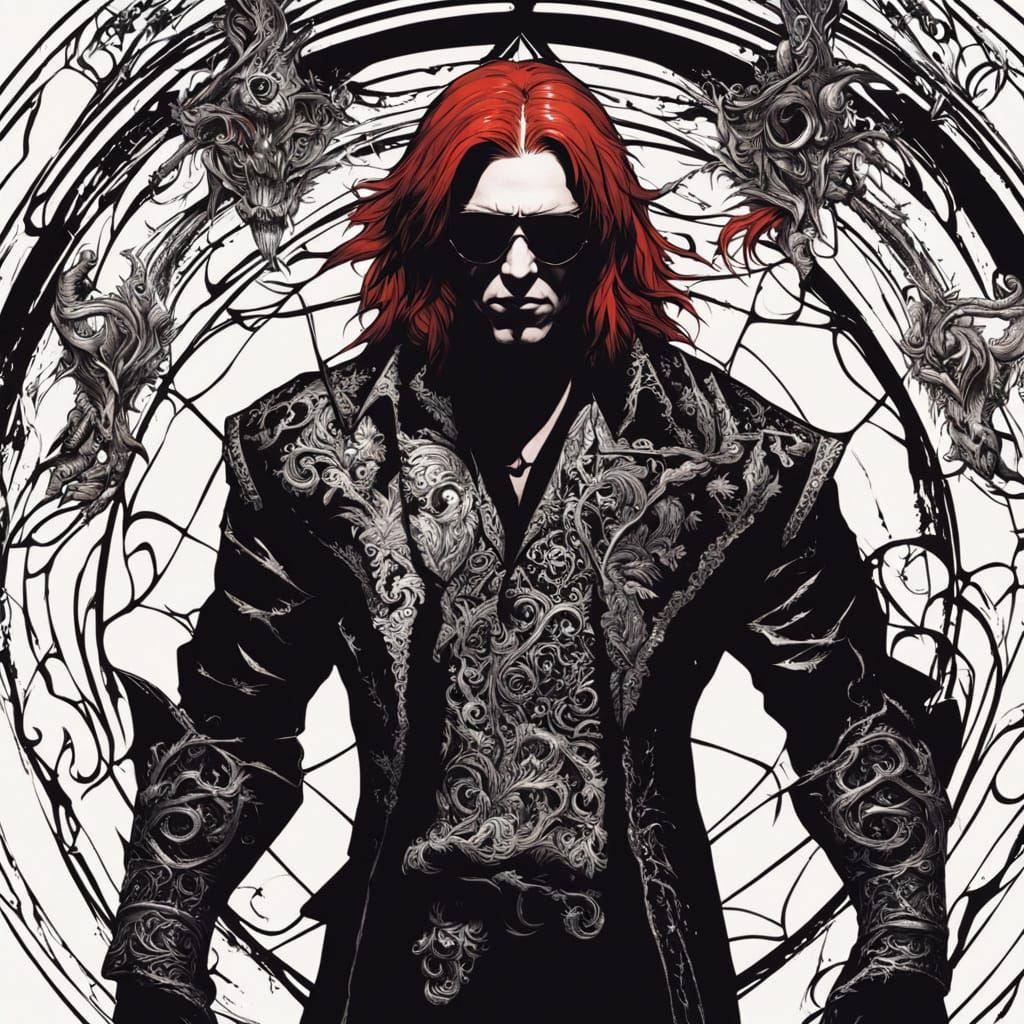 Gothic Wrestler with Red Hair and Tattoos in Dark Fantasy Ou...