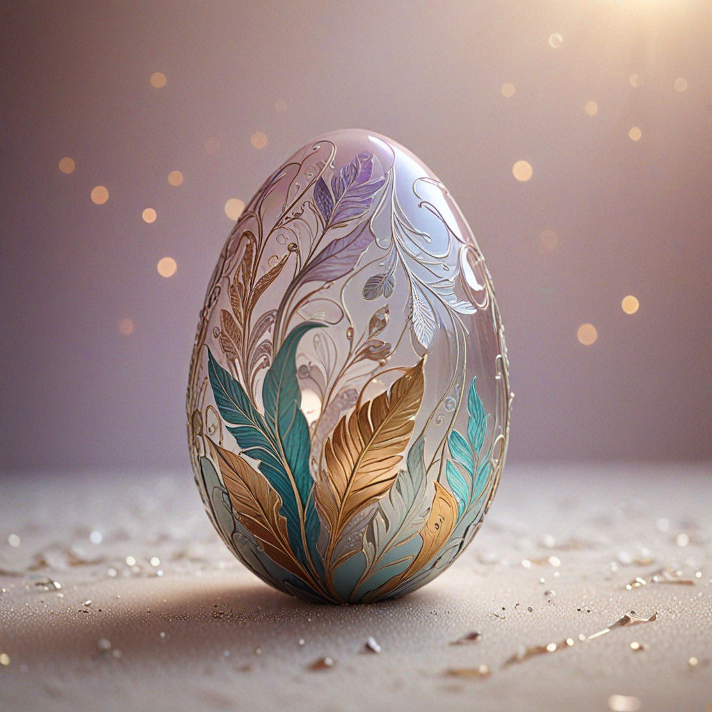 Surreal Iridescent Egg in Whimsical Dreamscapes