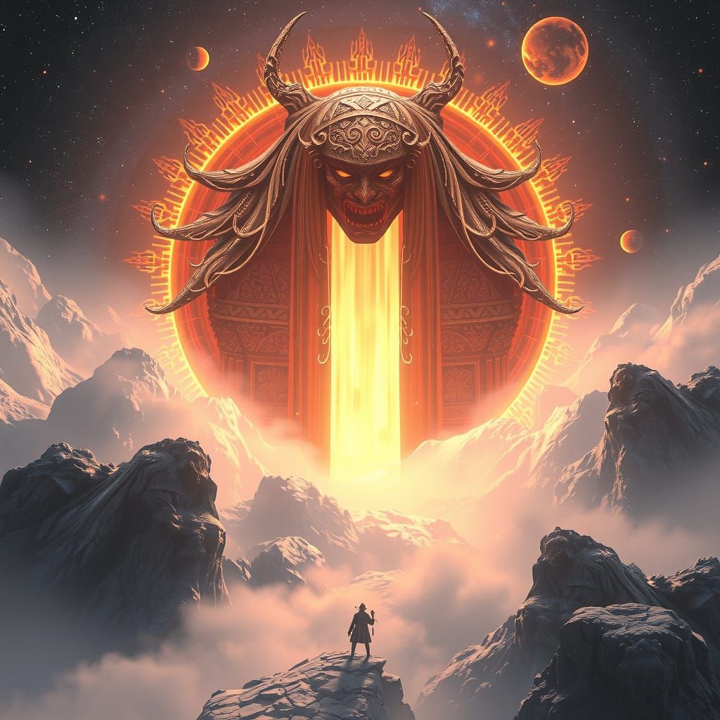 Epic 3D Videogame Scene with Cosmic Elements