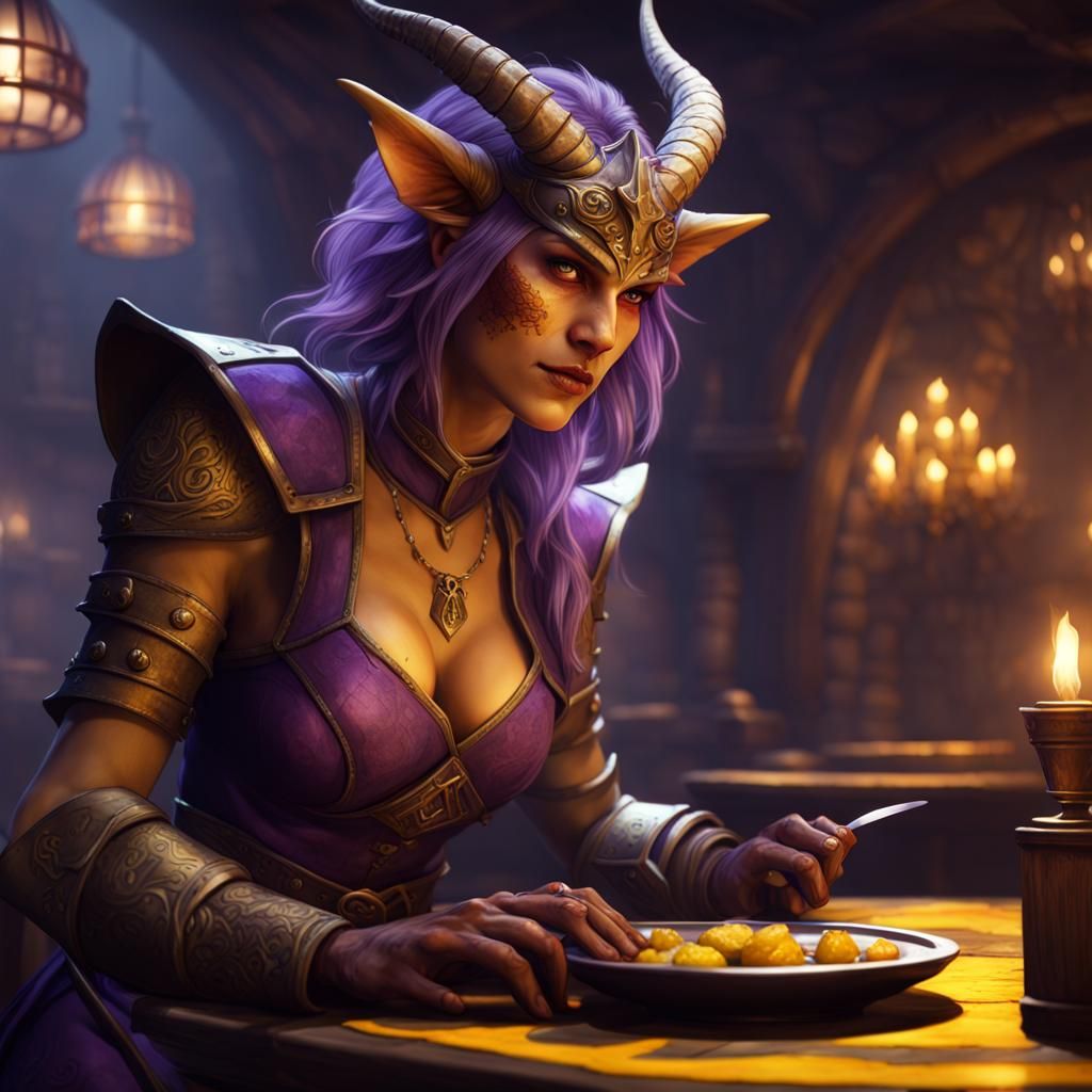 Fantasy Dragonborn Waitress in Detailed Digital Art