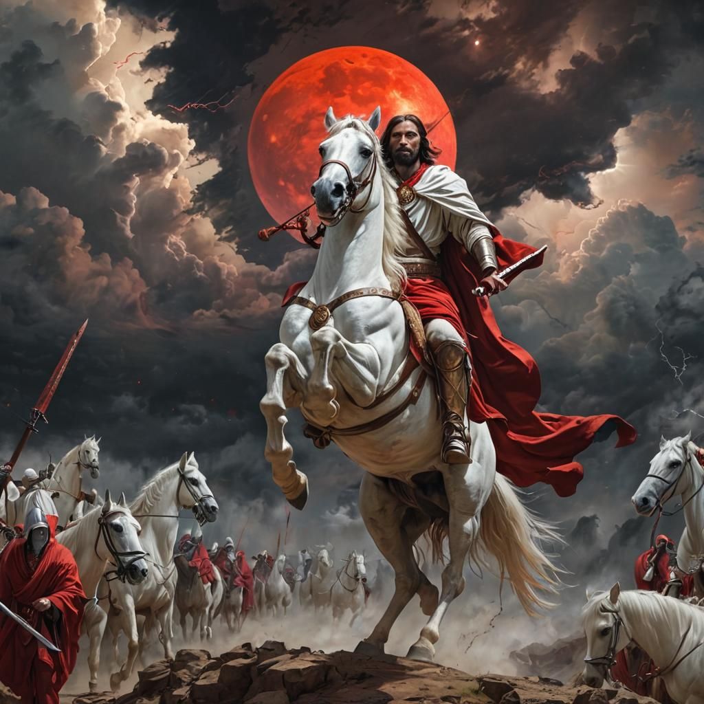 Jesus Returns on White Horse Under Blood Moon