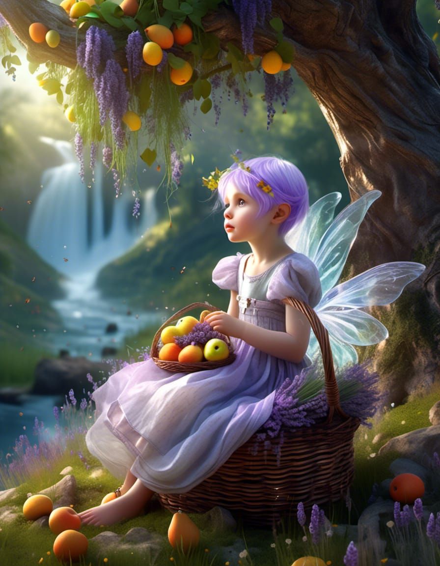 Elfin Fae Baby in Lush Landscape, Hyperreal