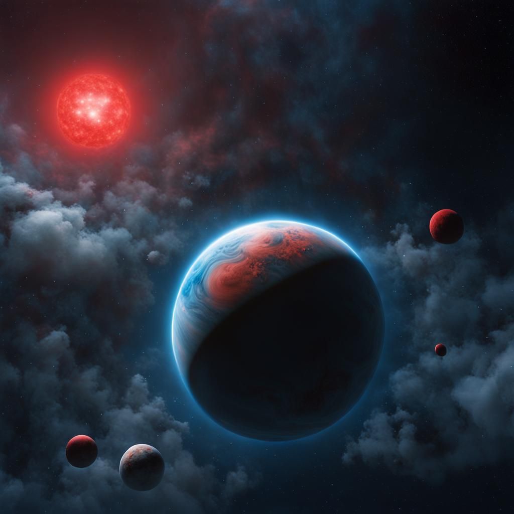 Epic Gas Giant with Red Stars in Space