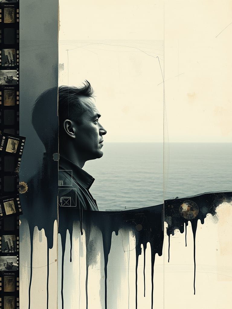 Contemplative Man in Vintage Film Landscape