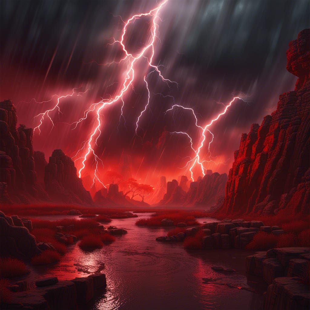 Infernal Landscape with Blood River and Lightning