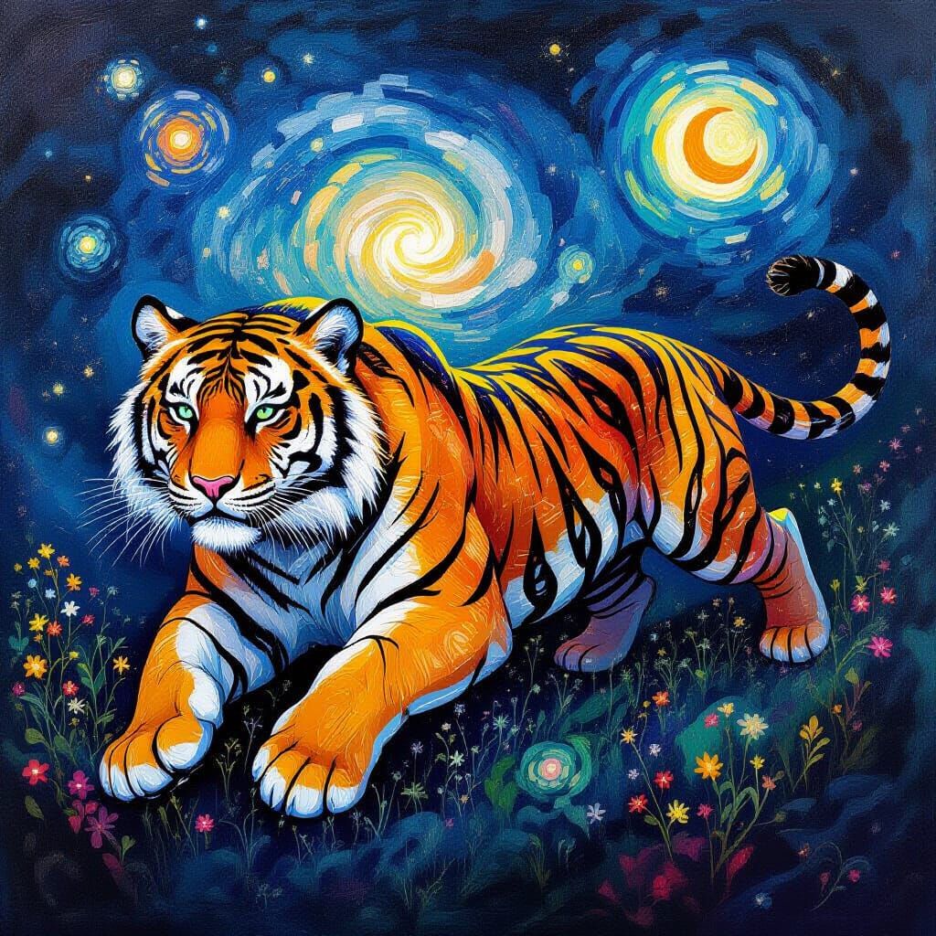 Cosmic Tiger Nebula Swims Through Void in Impasto Style