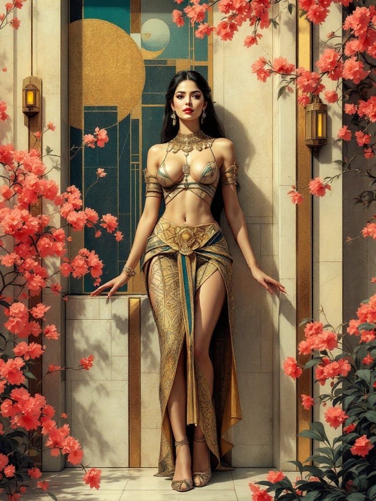 Mayan-Neoclassical Fusion: Geometric Figure in Retro Garden