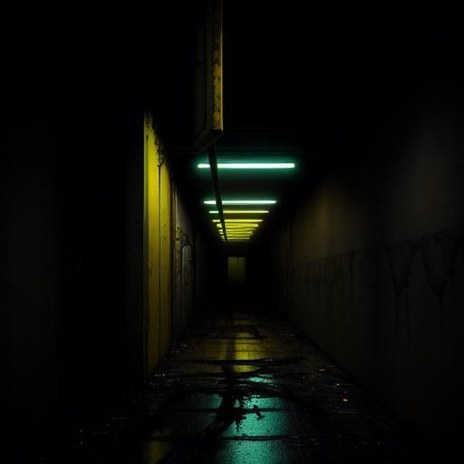 Eerie Backrooms Underpass with Flickering Neon Lights