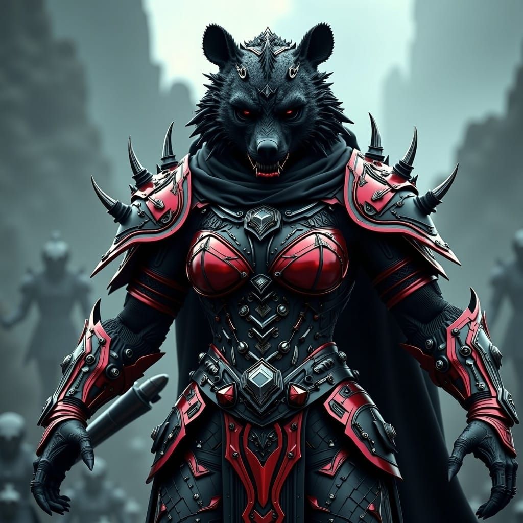 Bear Woman Necromancer in Dark Steel Armor