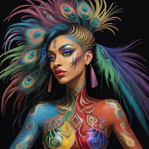 Rainbow Woman Portrait in Abstract Fauvist Style