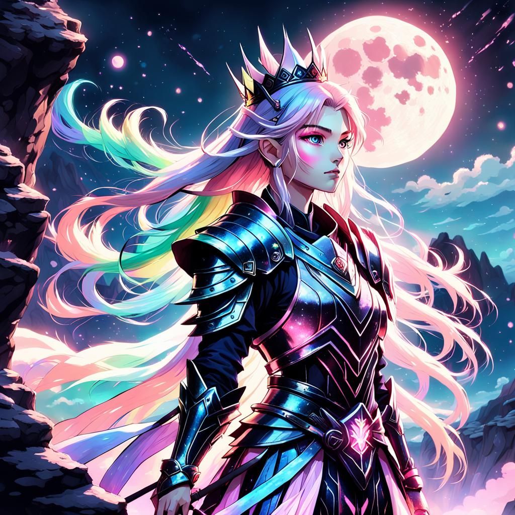 Anime Lunar Princess Warrior with Iridescent Armor
