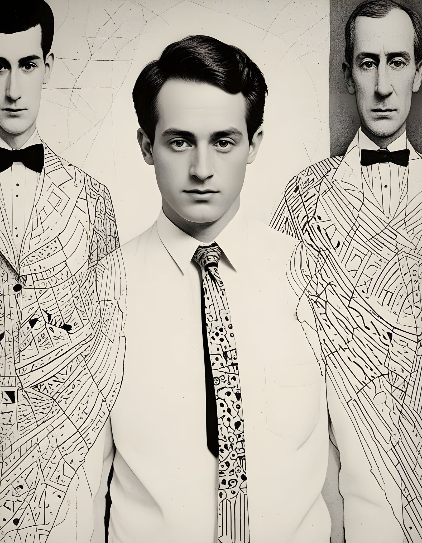 Whimsical Figure With Multiple Ties in Collage Style