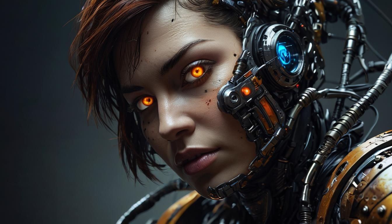 Cyborgs in Harmony with Nature in Vivid, High-Contrast Light