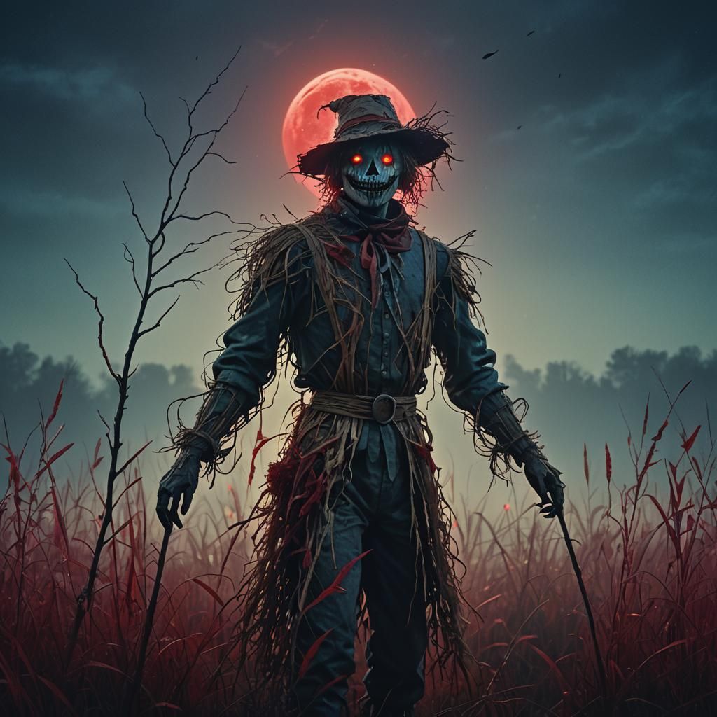 Scarecrow in Misty Meadow Digital Painting