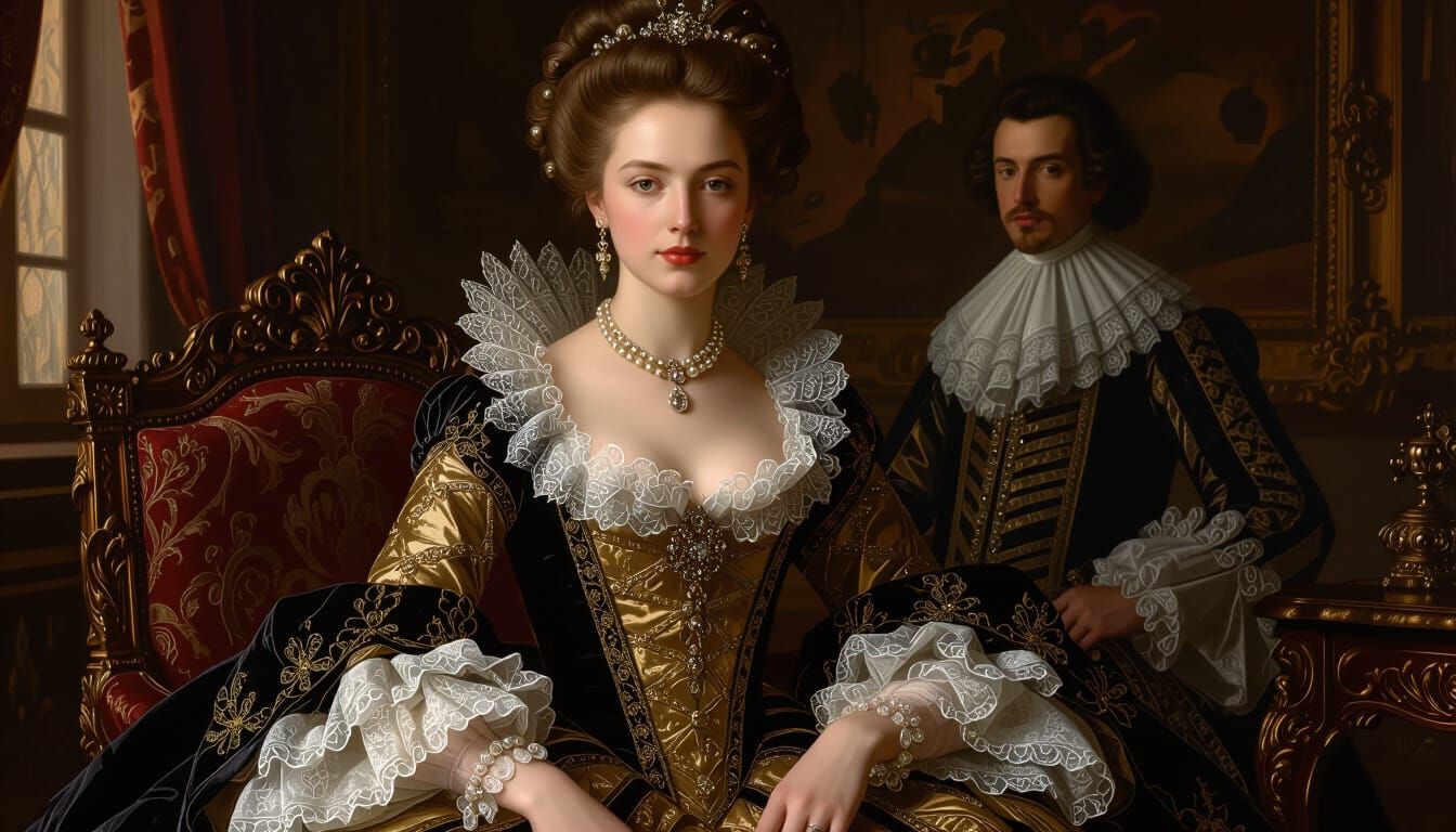 Baroque Woman in Ornate 17th-Century Attire