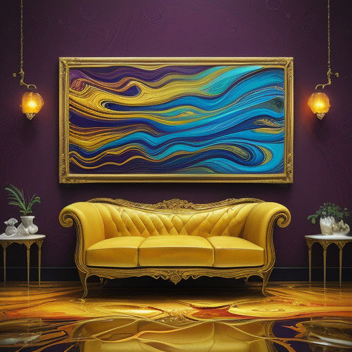 Surrealist Dream Scene with Melting Couch and Lazy Cat