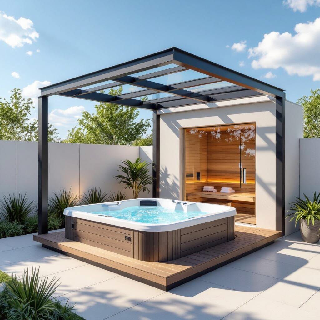 Luxurious Hot Tub and Sauna Module in Modern Outdoor Space