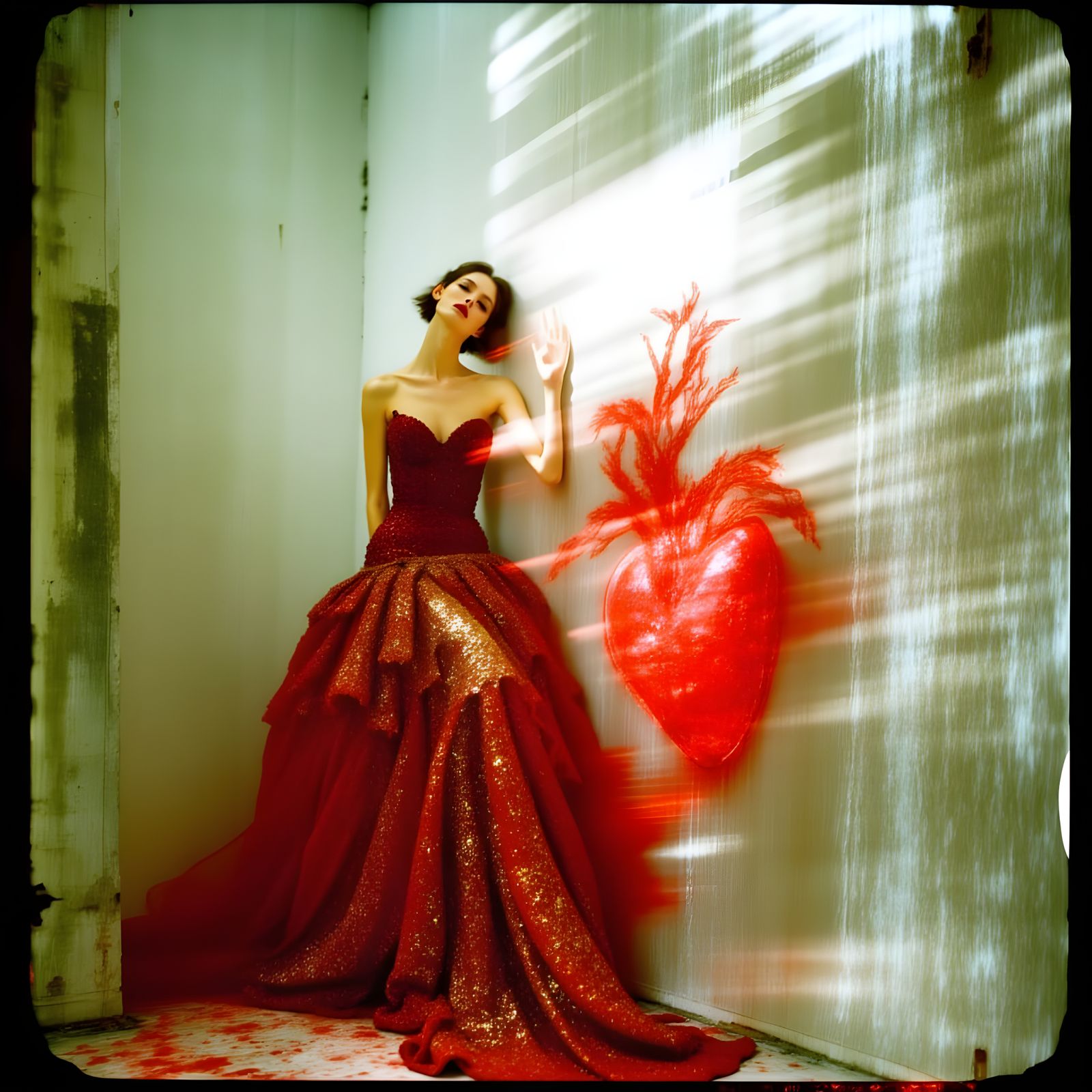 Woman Holding Shattered Heart in Surreal Style