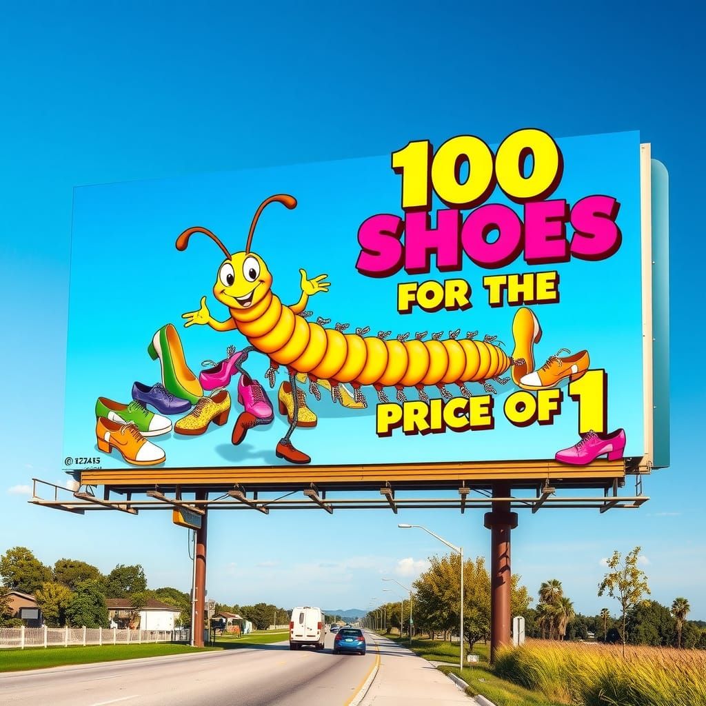 Vibrant Roadside Billboard for Centipede Shoe Store