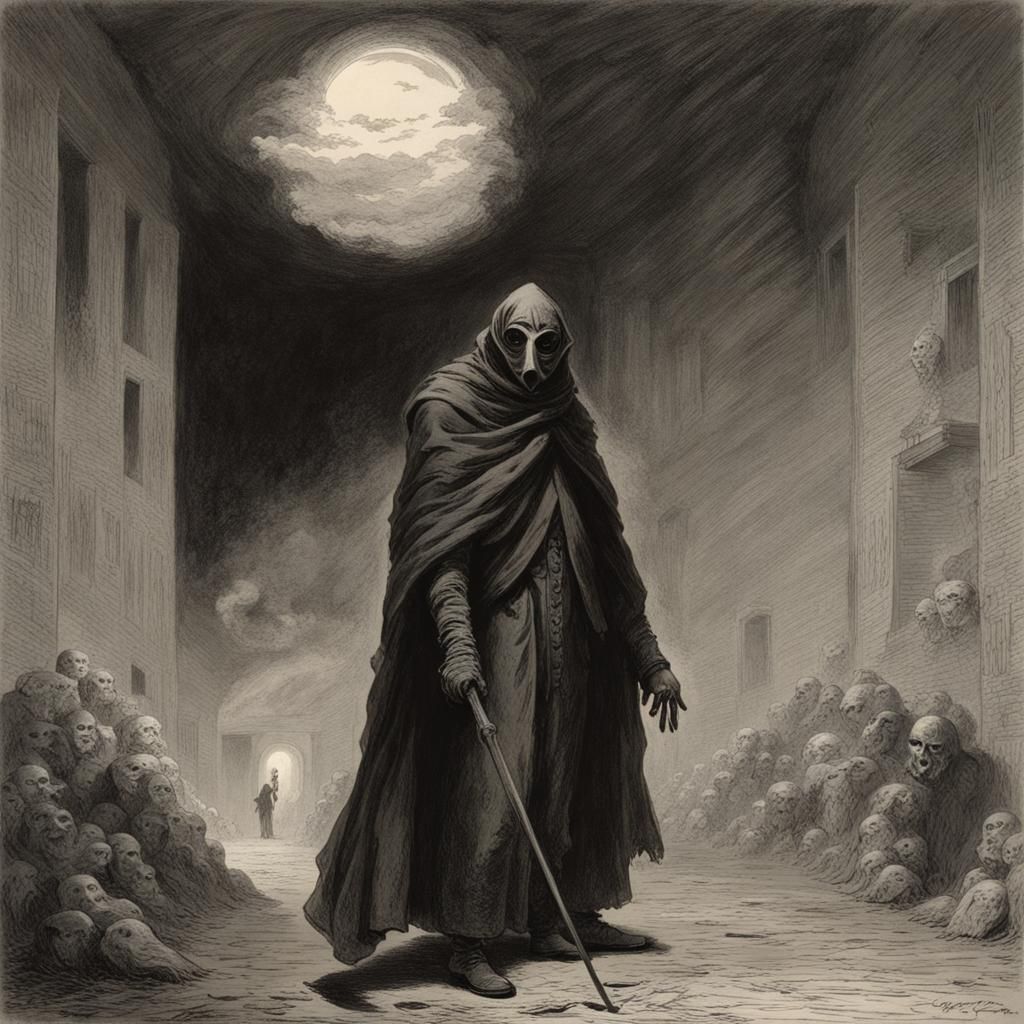 Eerie Masked Figure in Gothic Horror Style