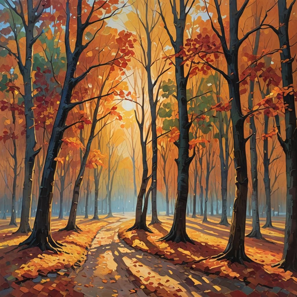 Autumn Landscape in Neo-Impressionism Expressionist Style