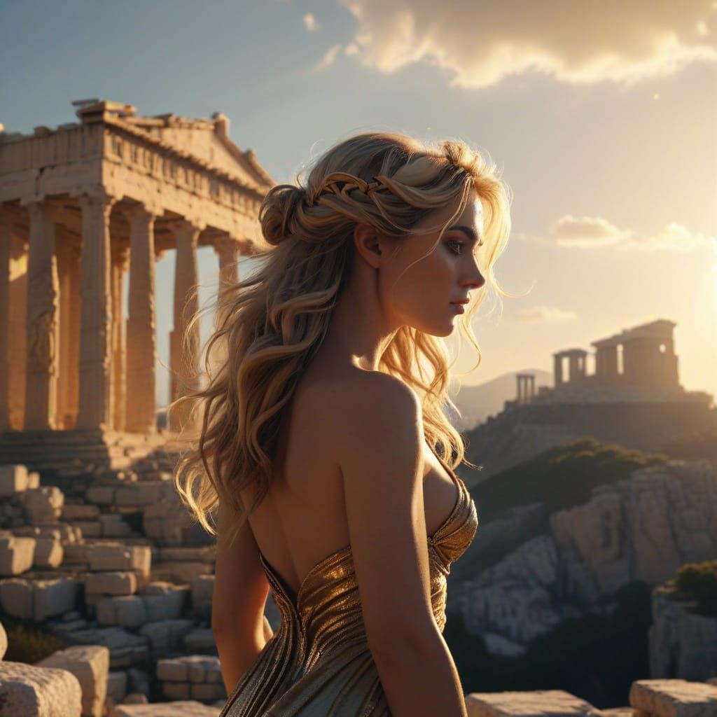 Aphrodite Silhouette with Acropolis in Digital Art Style