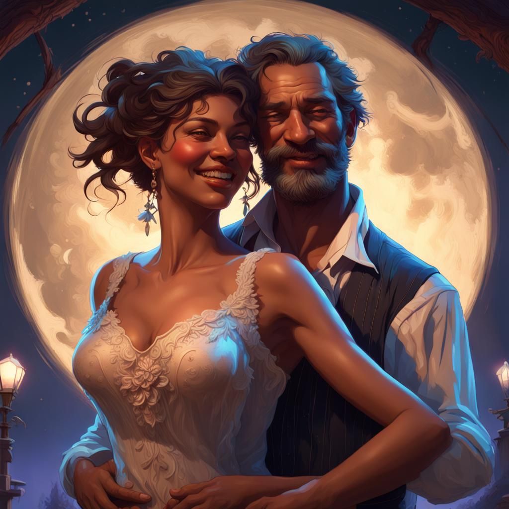 Cajun Couple Dancing in Moonlight: Hyperdetailed Portrait