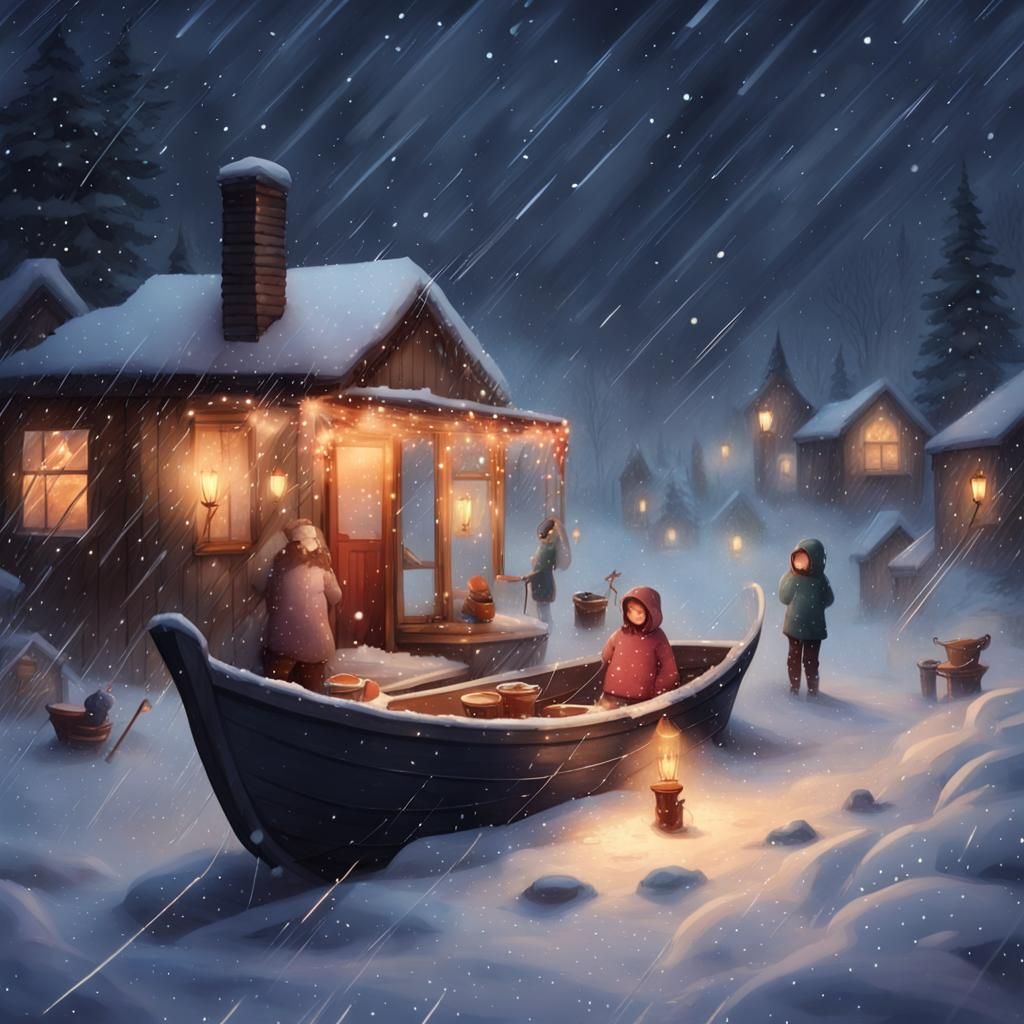 Winter Scene with Candles and Fairy Lights
