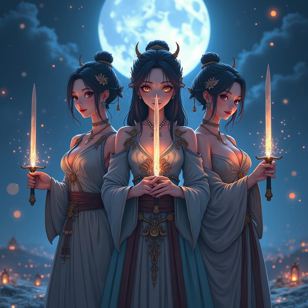 Ethereal Fantasy Ladies Unleash Ancient Magic Under Starligh...