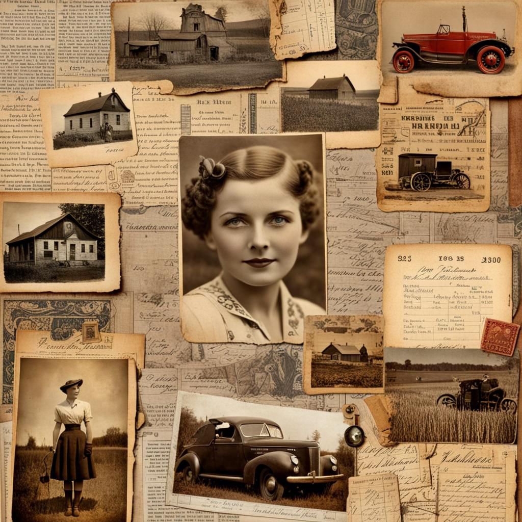 1940s Farm Girl in Steampunk Collage Style