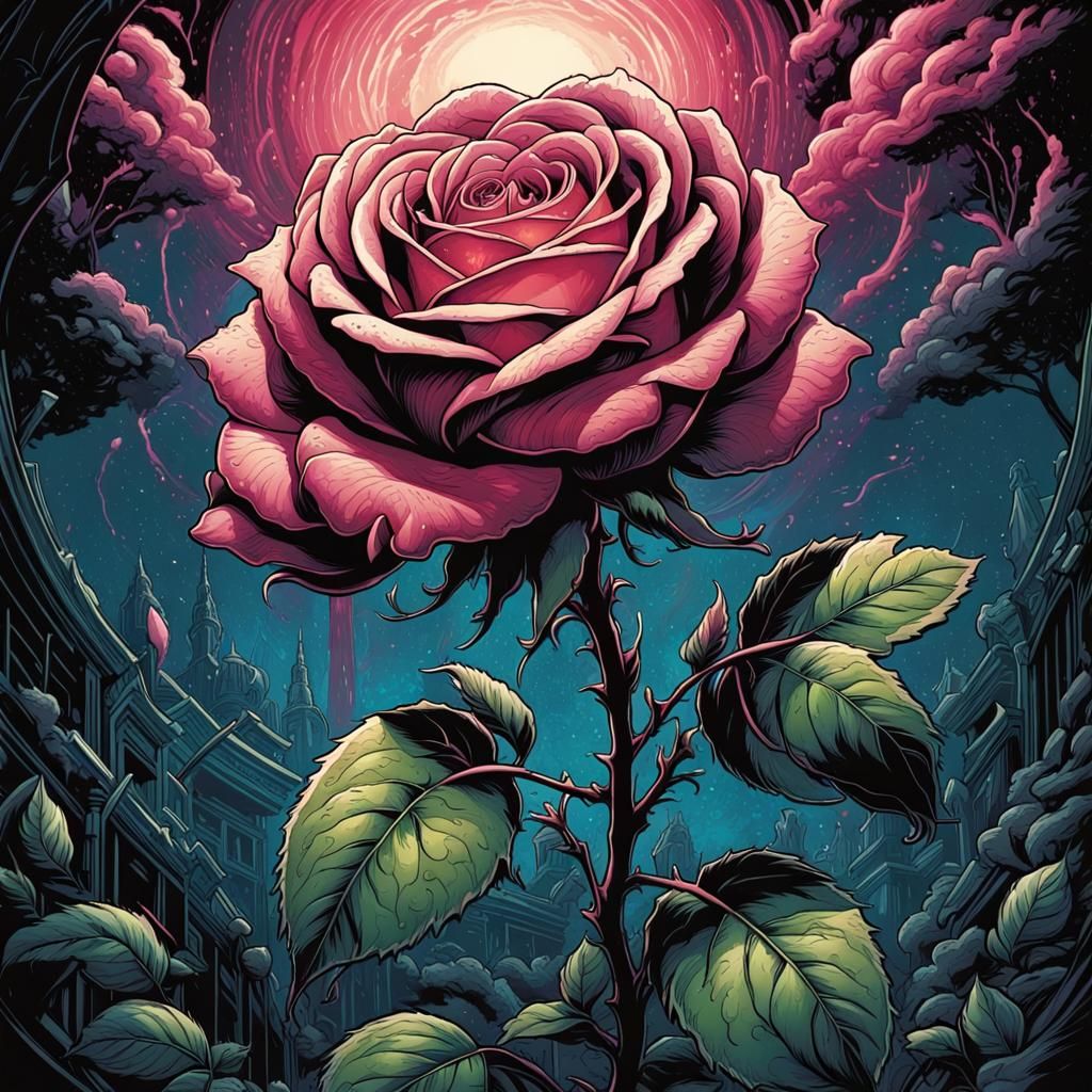 Psychedelic Rose in Comic Book Art Style