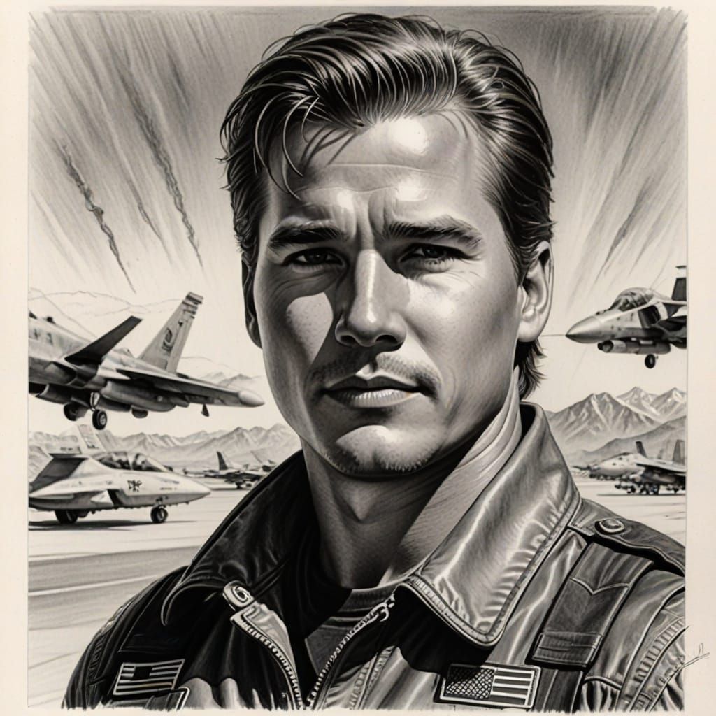Val Kilmer as Iceman in a Pencil Sketch