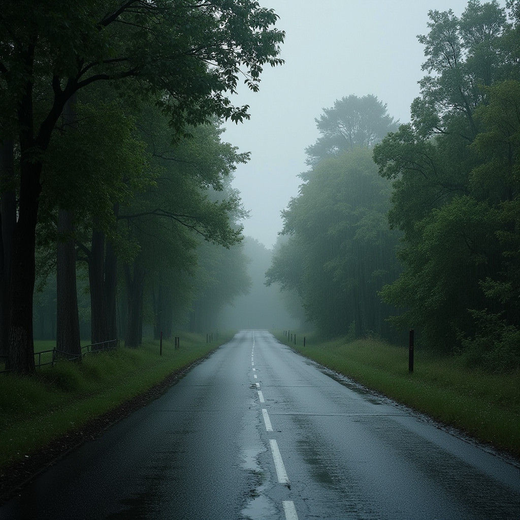 Rainy Country Lane: A Study in Gray