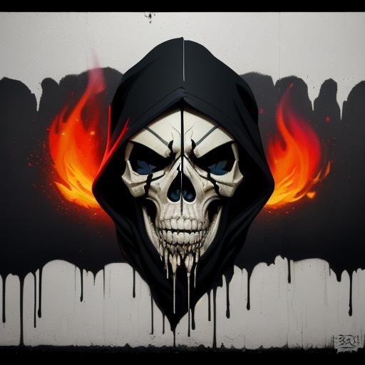 Grim Reaper Skull in Fiery Graffiti Art
