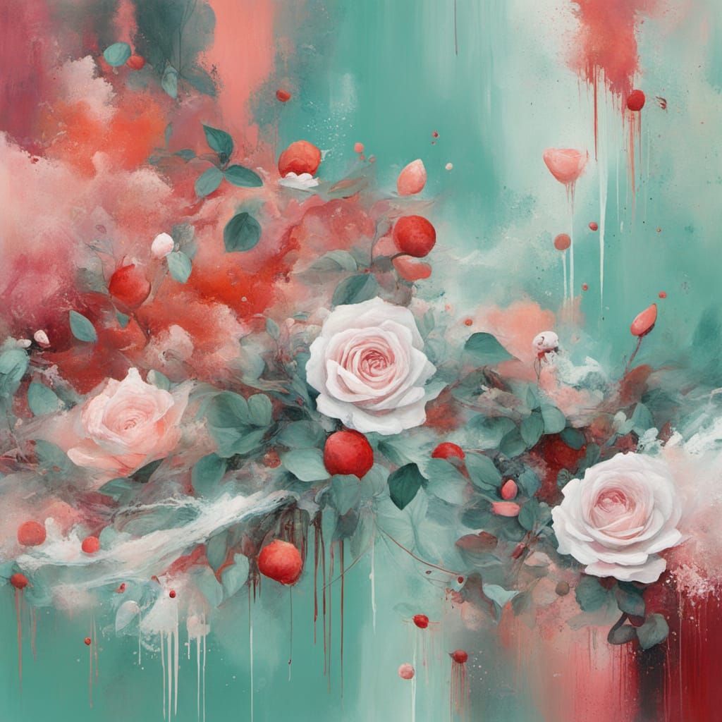 Abstract Surrealism Painting of Green Cerise Sazerac Cocktai...