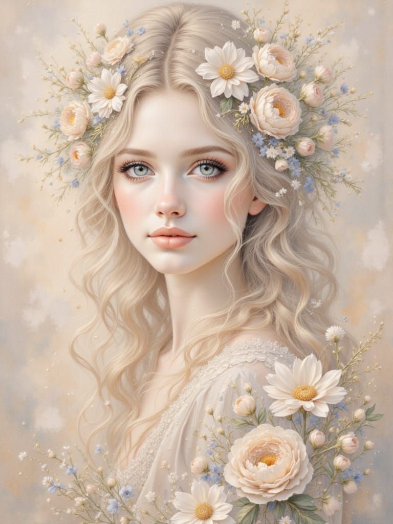 Ethereal Woman Portrait in Mixed Media Style