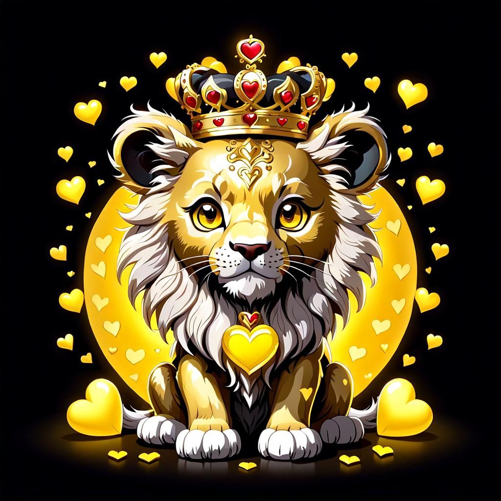 Adorable Chibi Golden Lion with Hearts