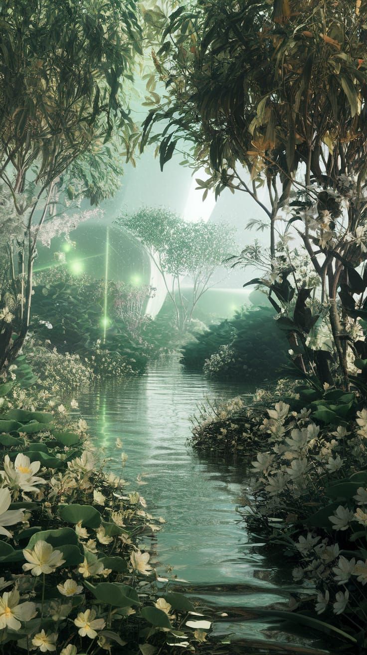 Light Greenish Atmosphere: An AI-Generated Dreamscape
