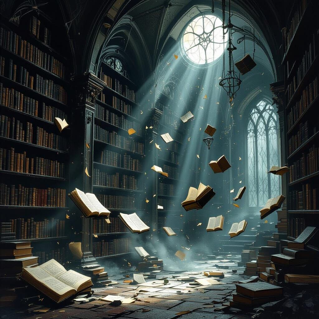 Floating Books in a Gothic Library of Arcane Mystery
