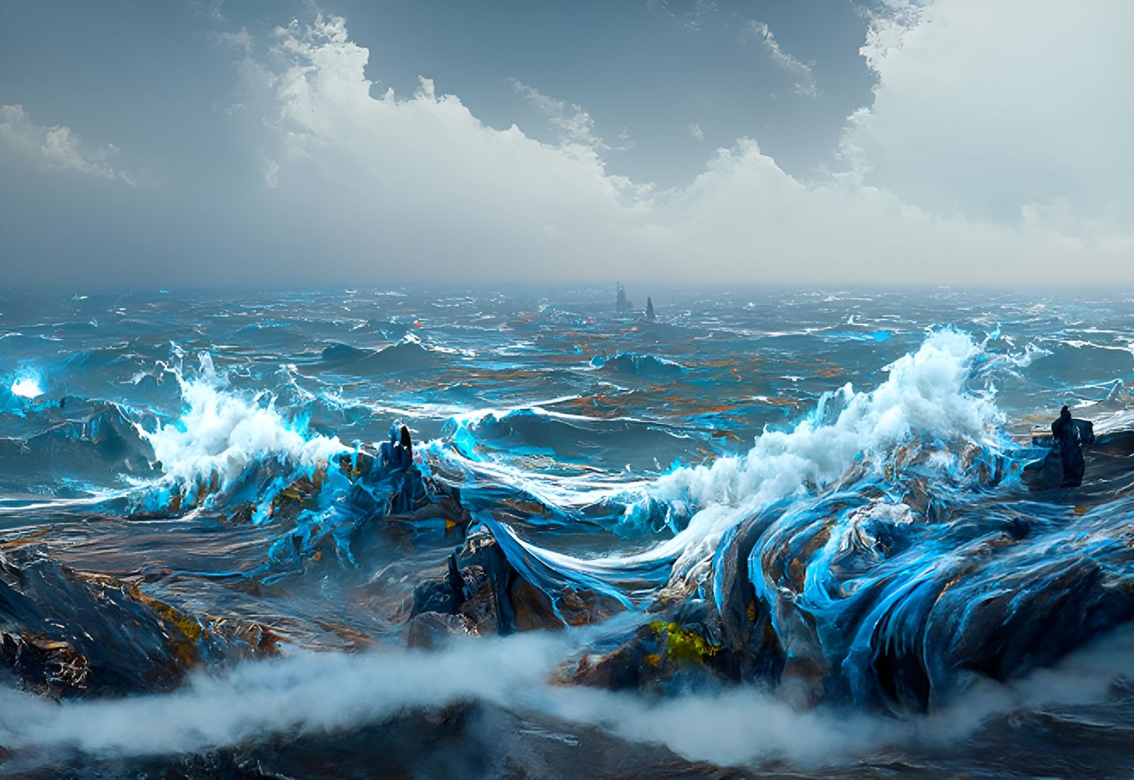 Wrathful Ocean Wave in Hyperrealism Style