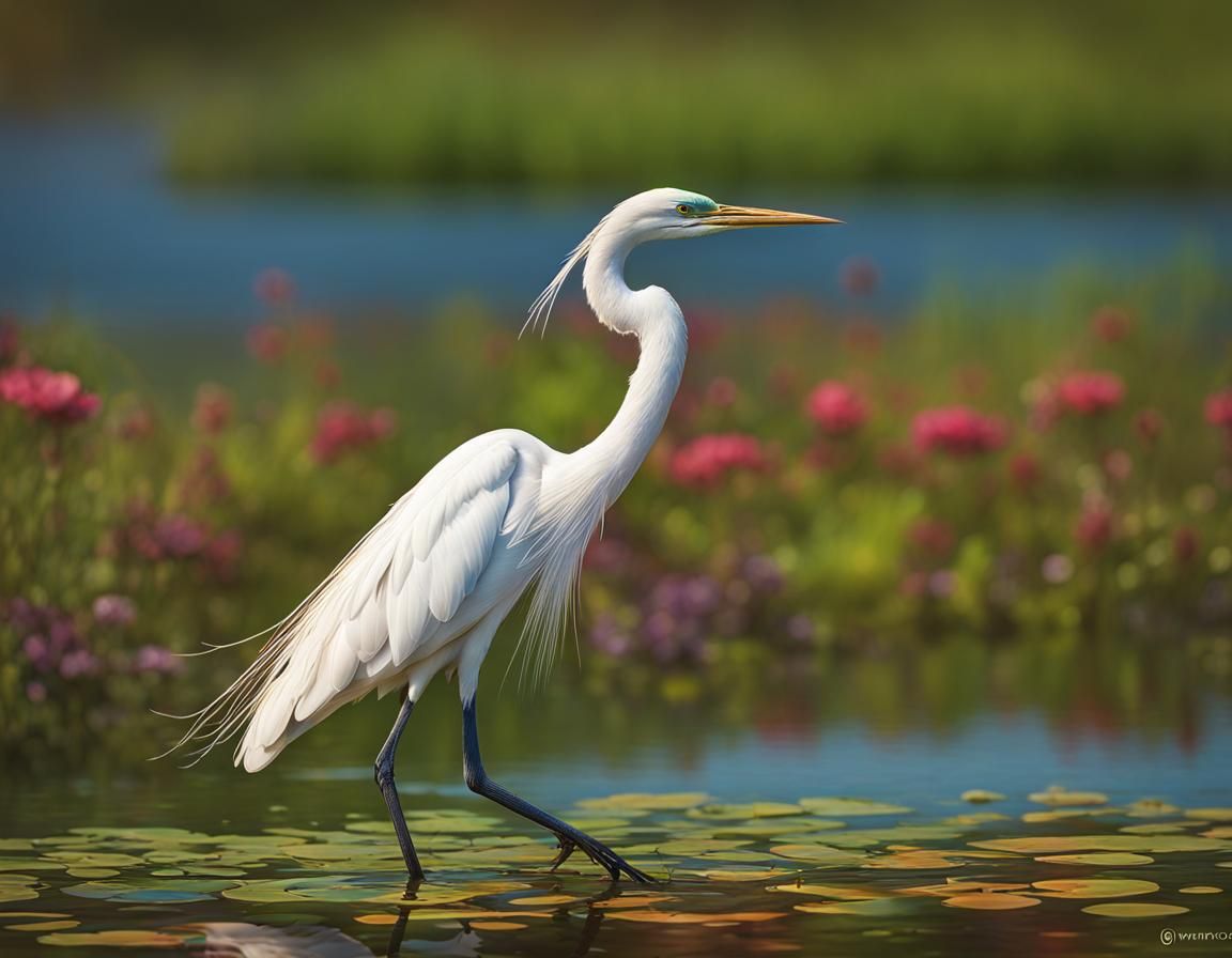 Colorful Egret Portrait in Hyperdetailed Style