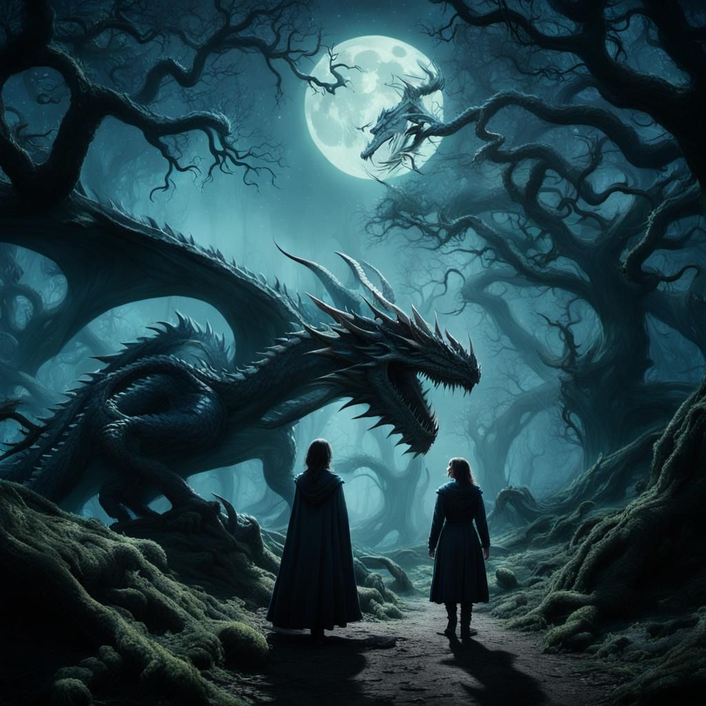 Girl Rides Dragon in Enchanted Forest: Cinematic Still