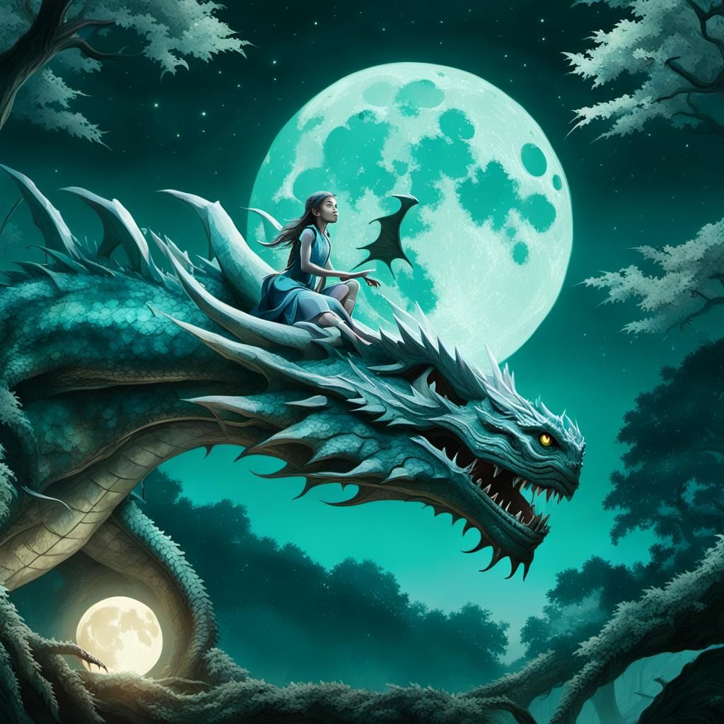 Girl Rides Dragon in Enchanted Forest