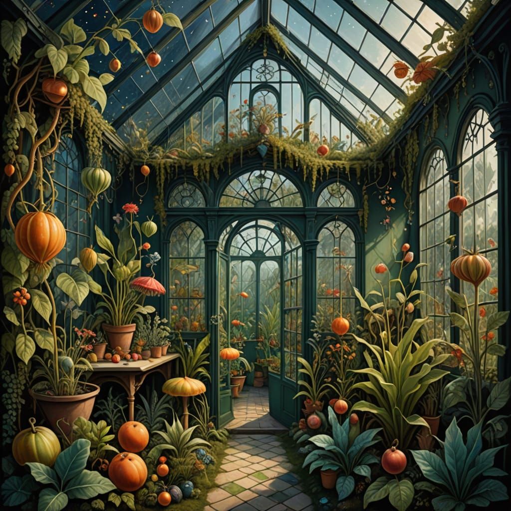 Overgrown Space Greenhouse Reflecting Stars