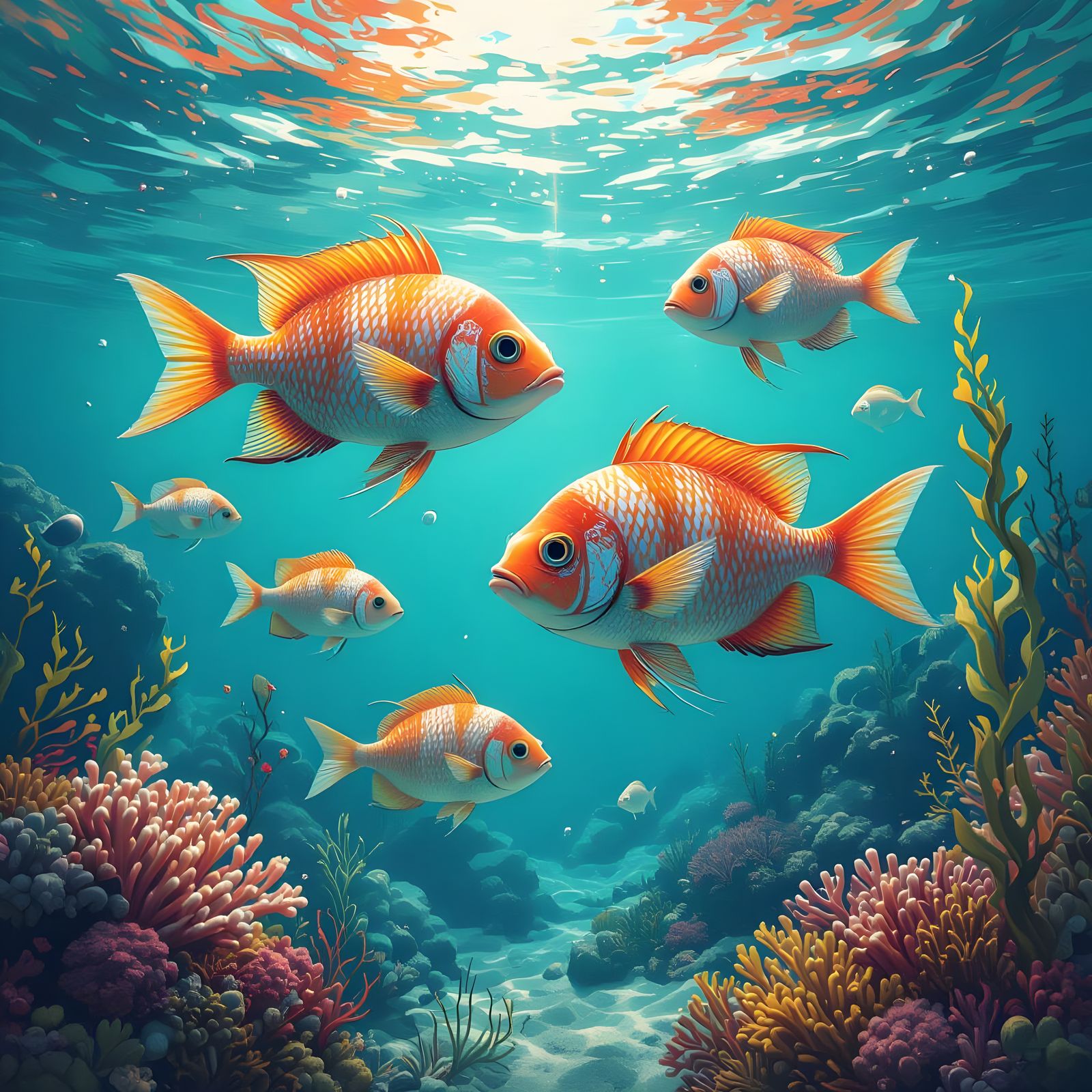 Colorful Fishes Underwater: Detailed Matte Painting
