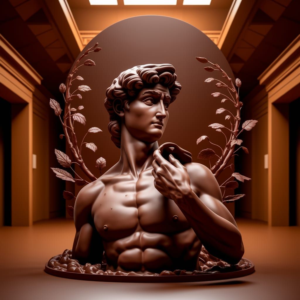 Chocolate David Sculpture in Warmly Lit Studio