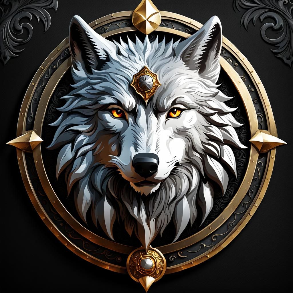 Medieval emblem with wolf's head