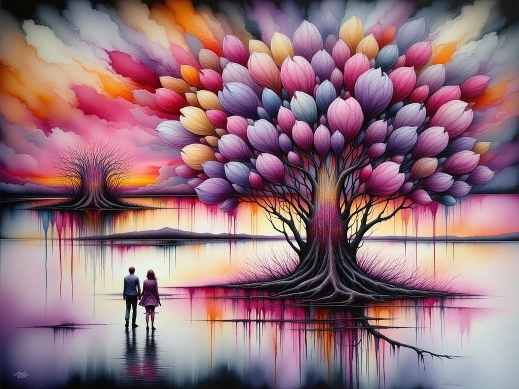 Abstract Color Field Painting with Surreal Elements