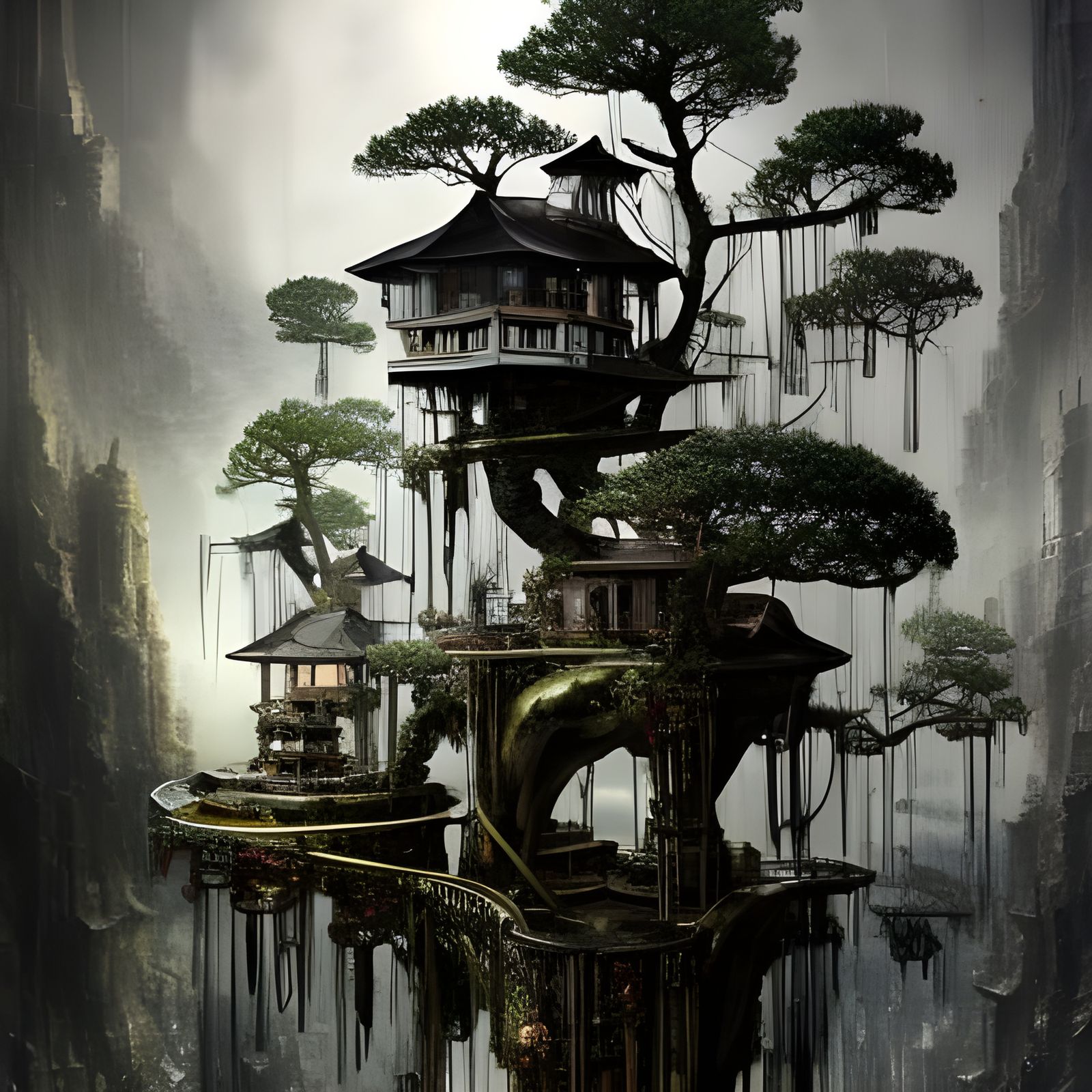 Clockpunk Crystal Bonsai Village: Digital Matte Painting